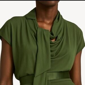 By Malene Birger Katie Stretch Jersey Knit Tie Neck Top Green Size Small